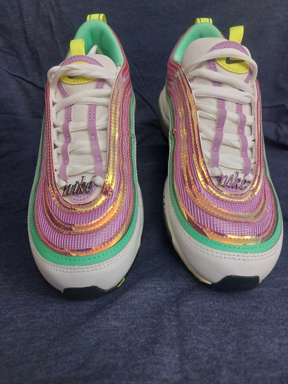 Nike Women’s Air Max 97 — Purple/Pink & Green Metallic Running Shoes Sz 8 - Picture 14 of 16